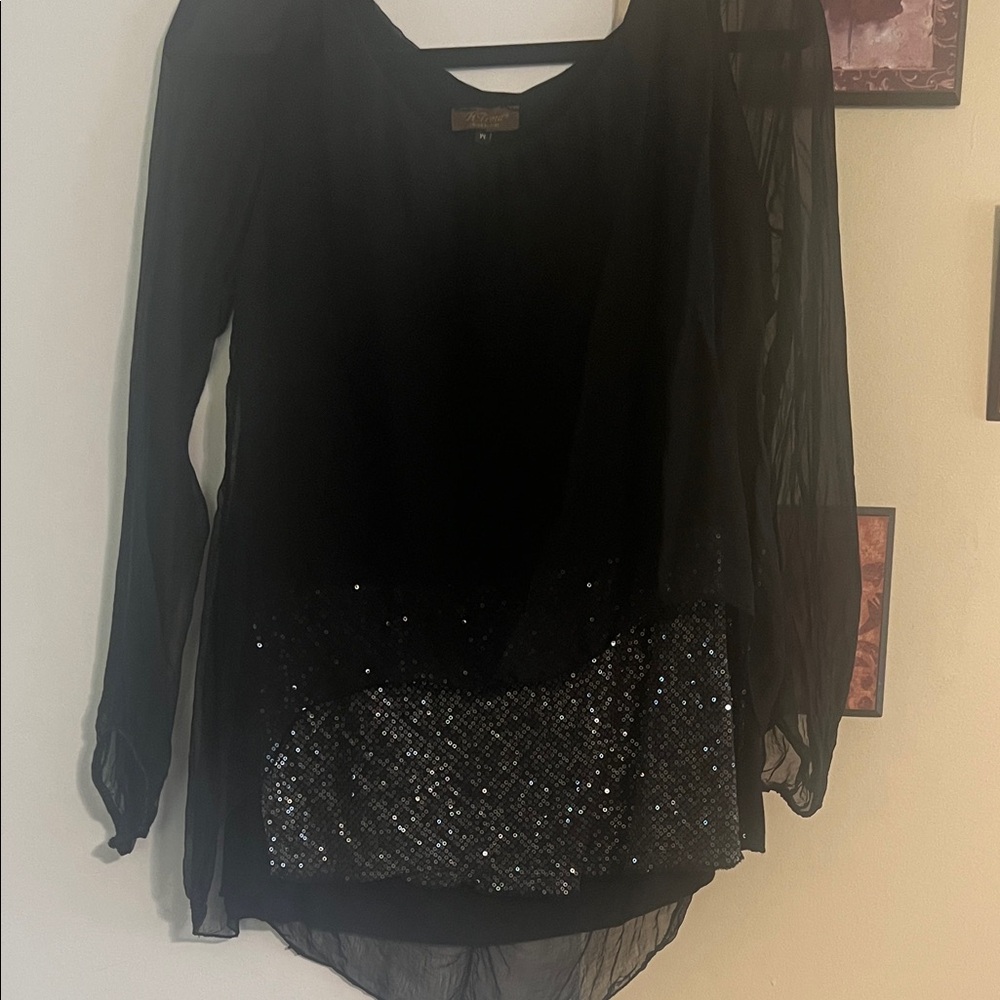 Chic Black Sequin Blouse